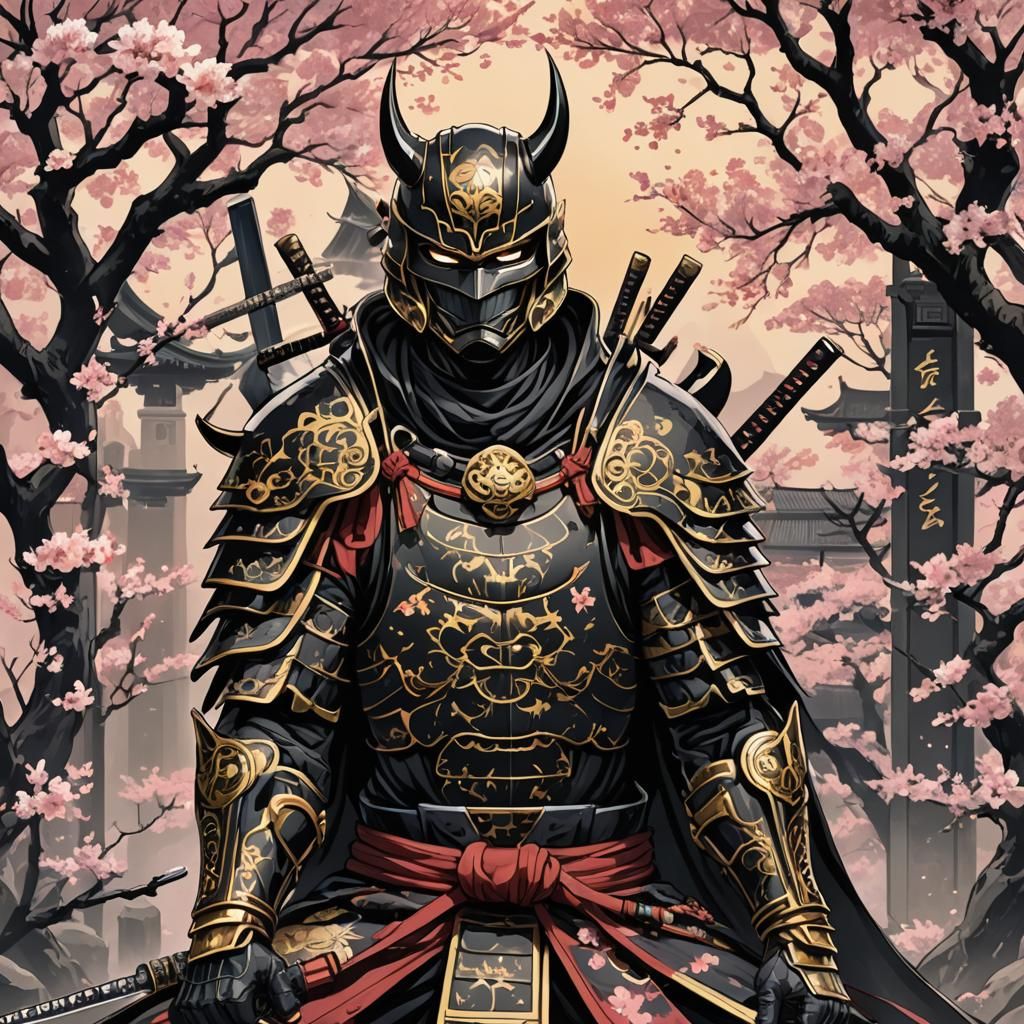 Samurai Batman Meditating Under Crimson Gateway in Anime Sty...