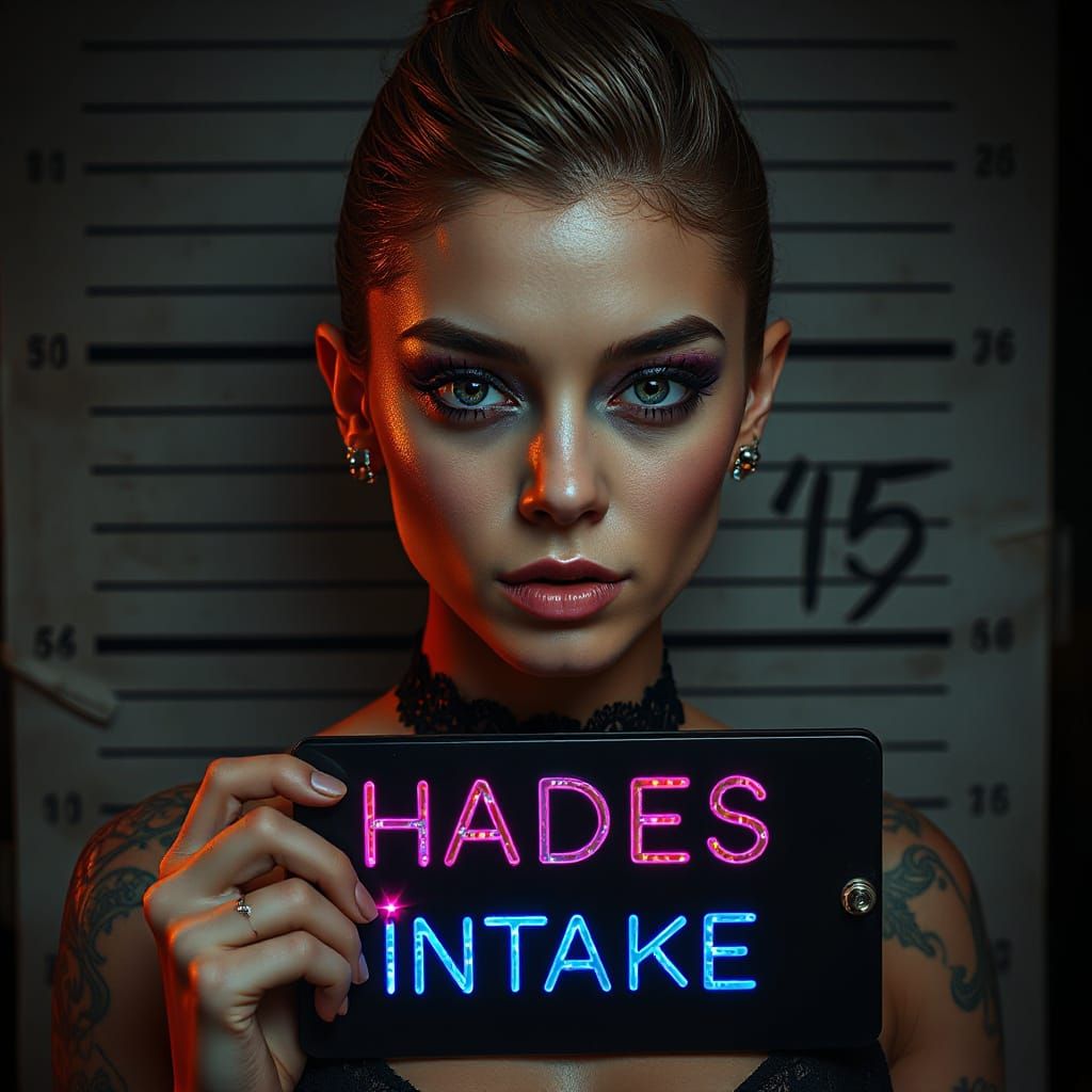 Cyberpunk Goddess with Gelled Hair and Ornate Tattoos in Hig...