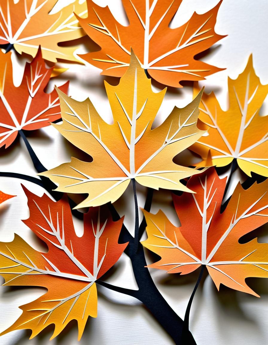 Paper Maple Tree in Autumn Colors: Photorealism