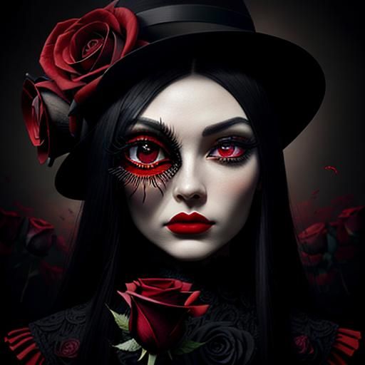 Surreal Eyeball in Rose Field with Dramatic Lighting