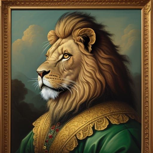 Rococo Lion Portrait Painting