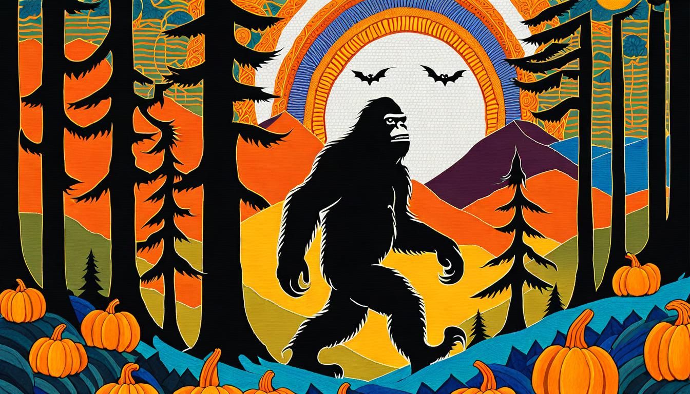 Pumpkin Sasquatch Halloween Art in Celtic Tapestry Style