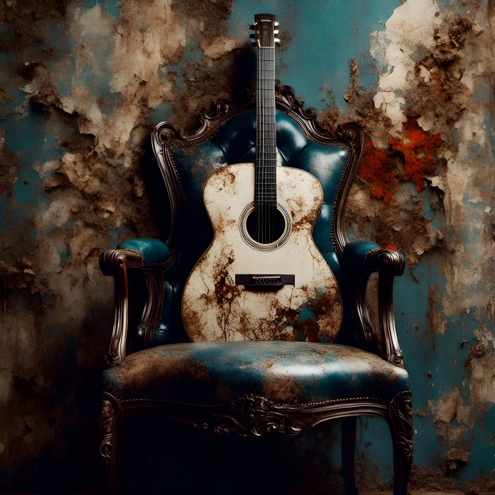 Guitar Portrait with Macabre Expression