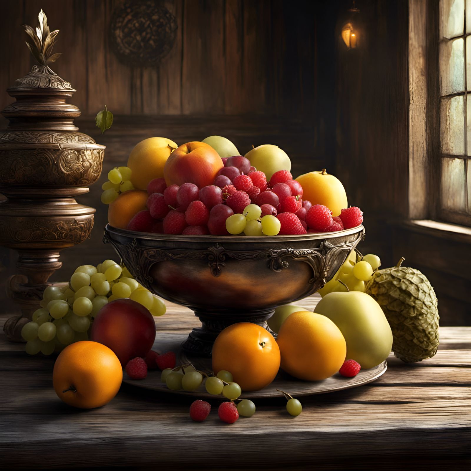 Fruit Bowl Matte Painting in Hyperrealistic Style