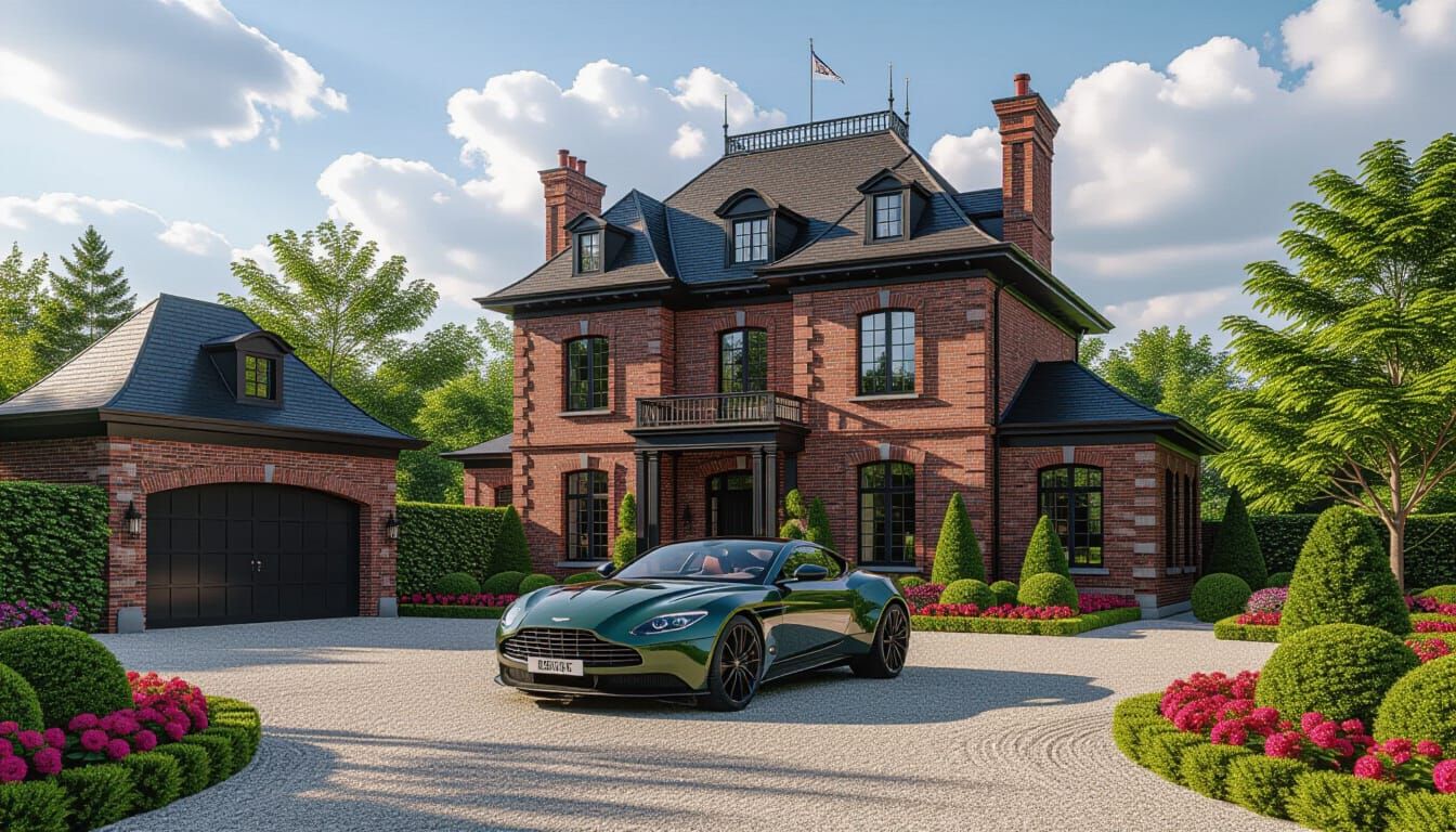 Victorian Chateau With Aston Martin At Golden Hour