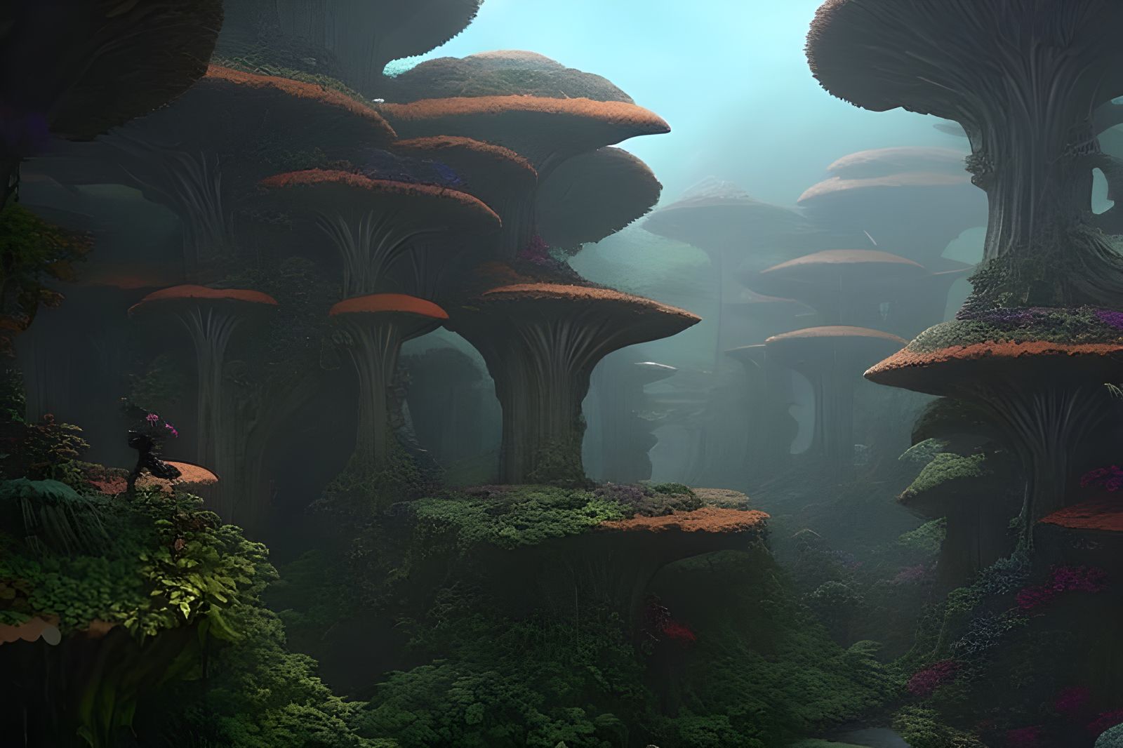 Mushroom Labyrinth in Dark Fantasy Style