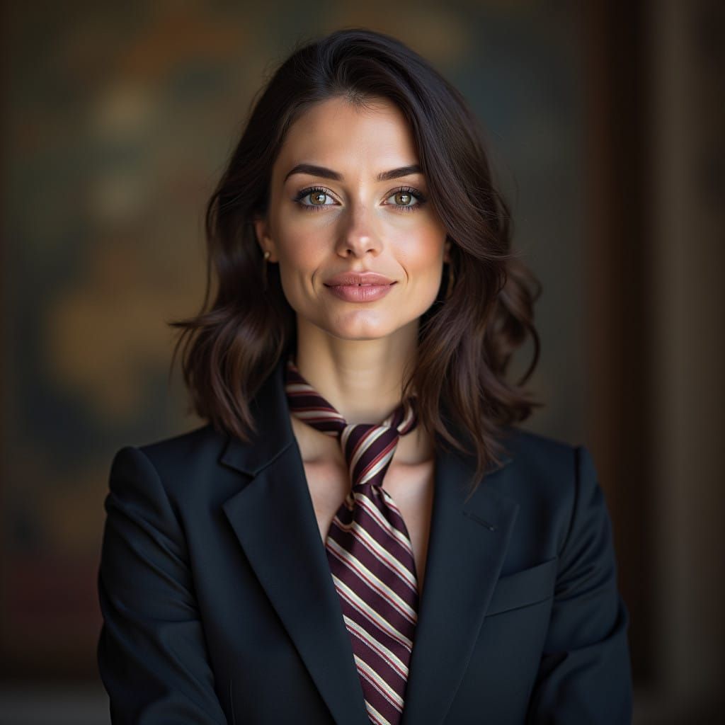 Elegant Businesswoman in Striped Tie