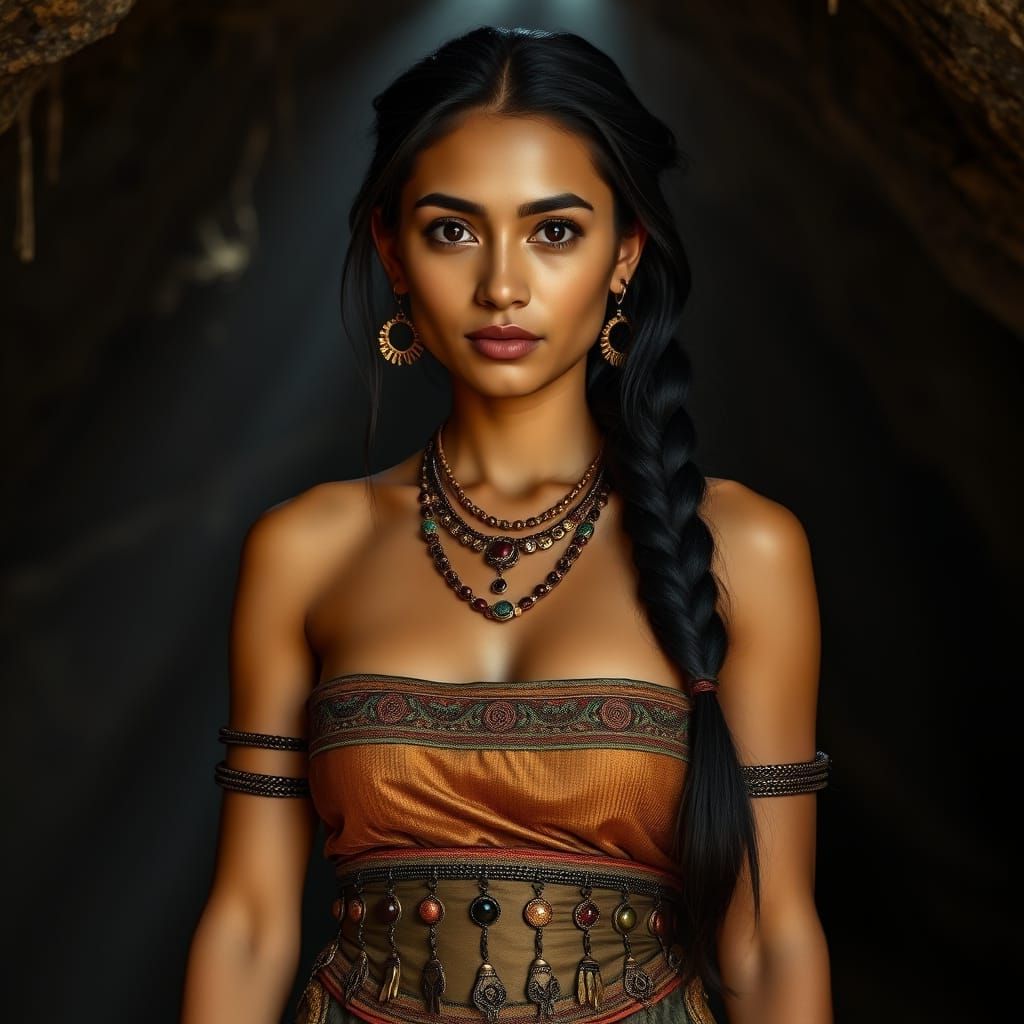 Exotic Guatemalan Woman in Cave with Ancient Tribal Accents