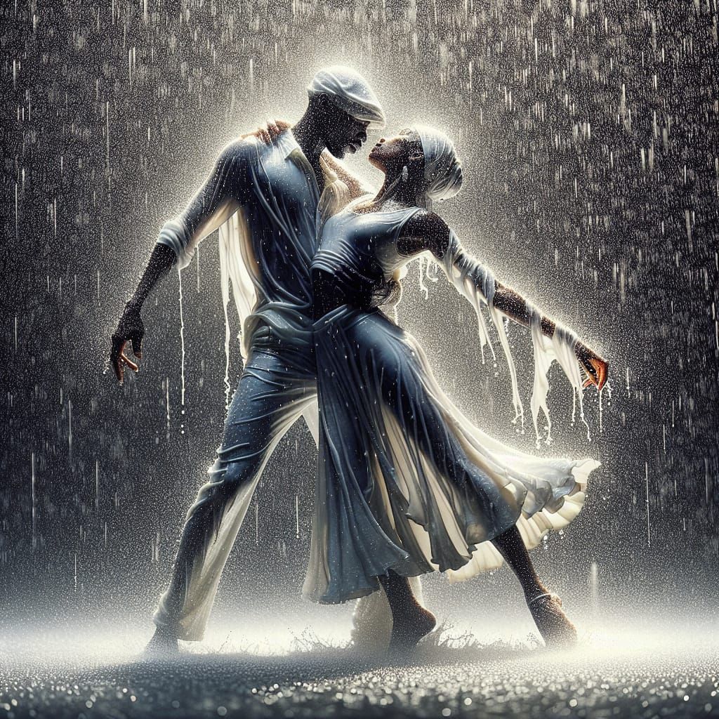 Couple Dancing in the Rain in Hyperrealism