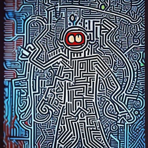 Man Lost in Circuit Board, Digital Art Style