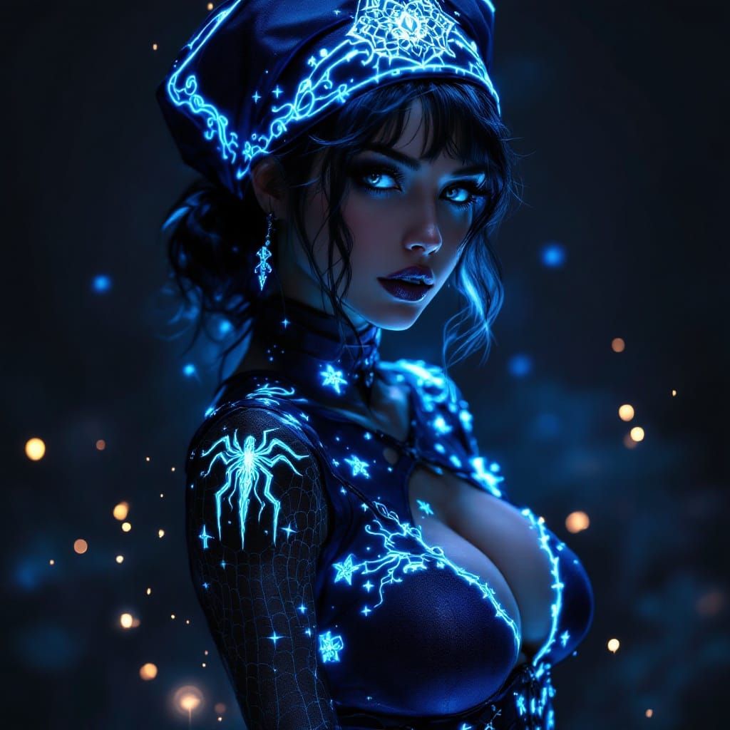 Goth Nurse in Azure Spider Web Scubs with Bioluminescent Tat...