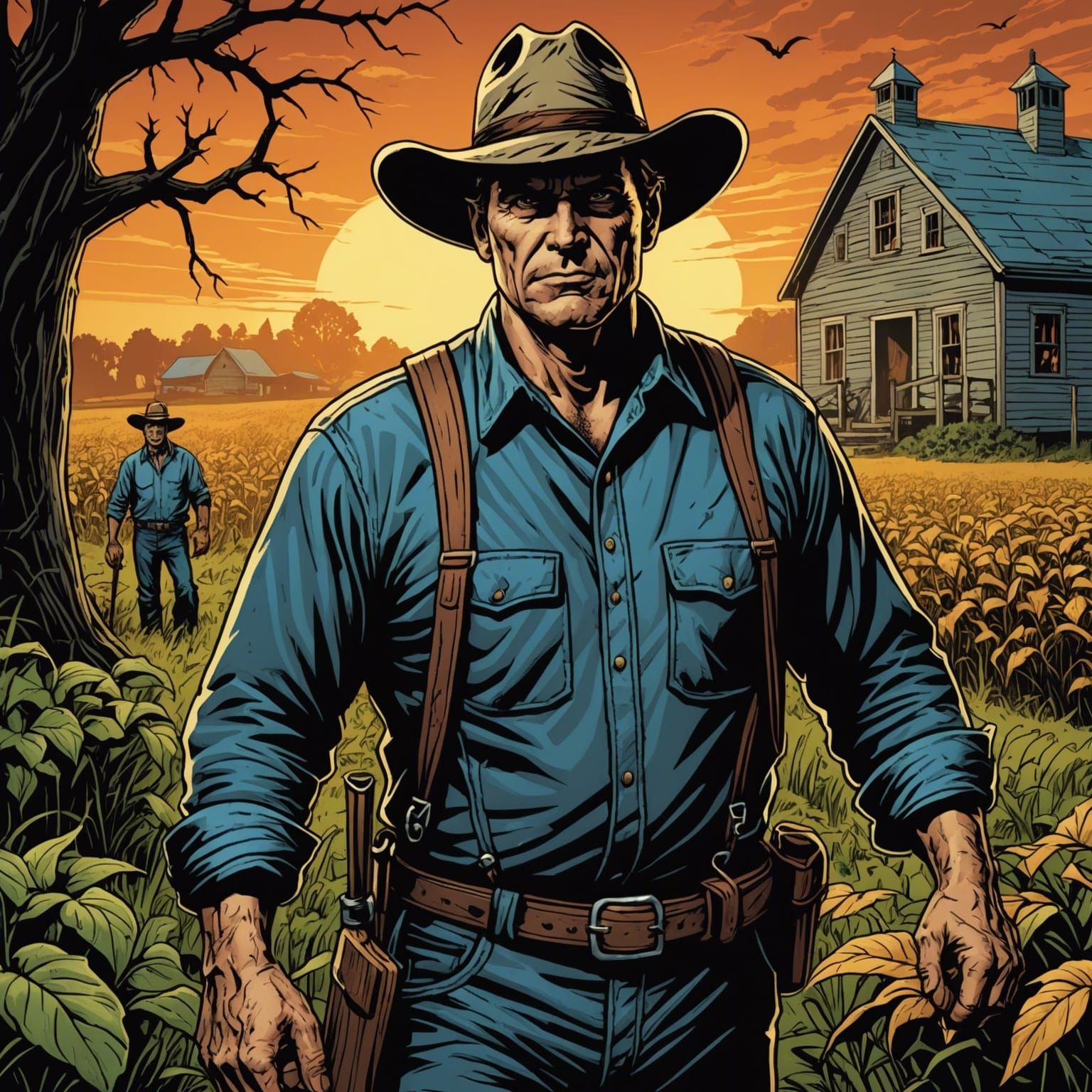 Evil Farmer Horror Comic Book Art