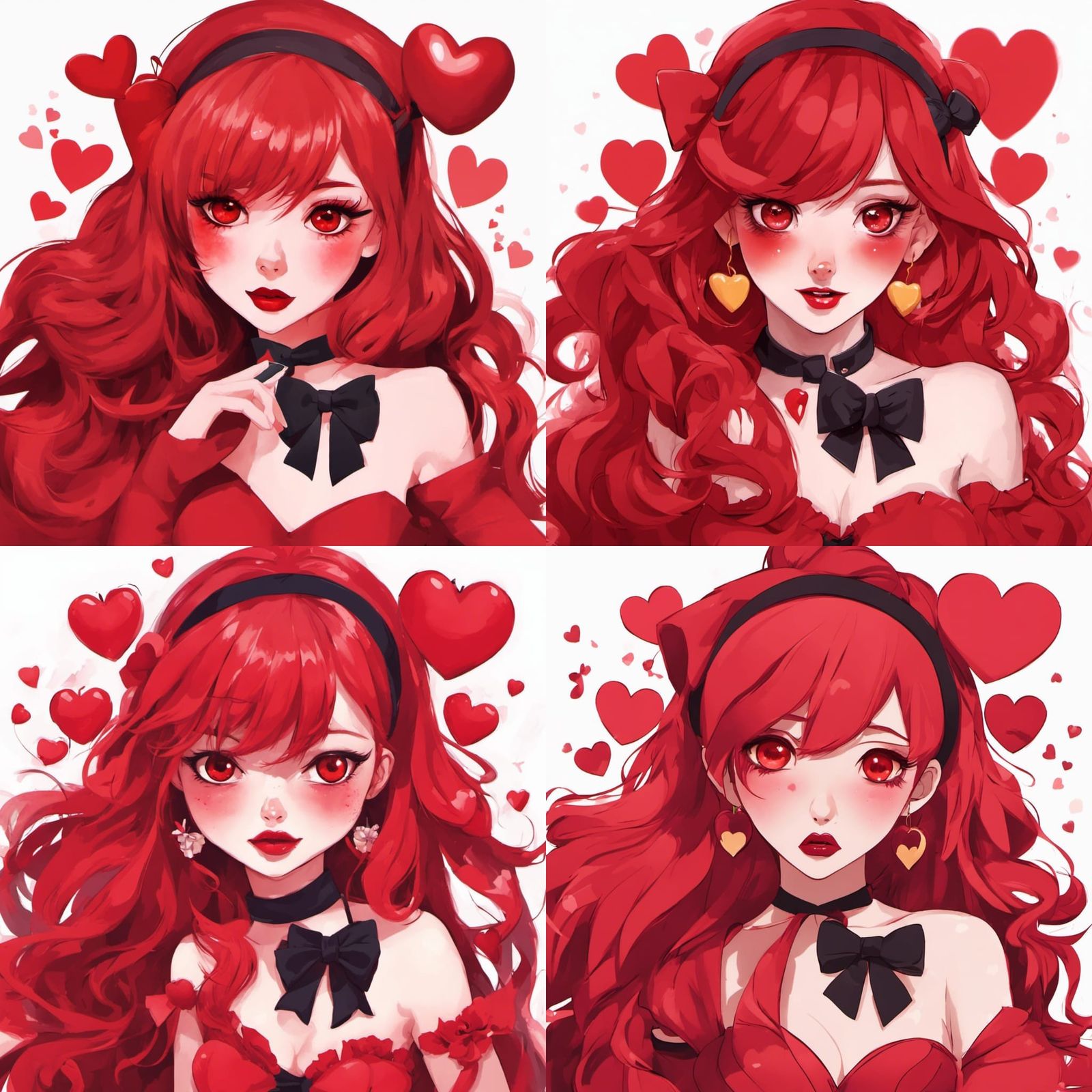 Red-Themed Girl with Puppet in Digital Art Style