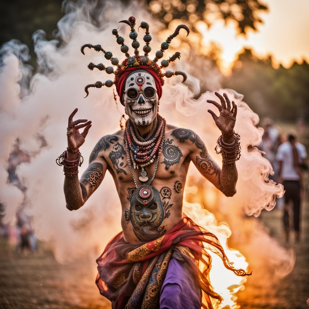 Dancing Terminator Jester Scarecrow in Psychedelic Style
