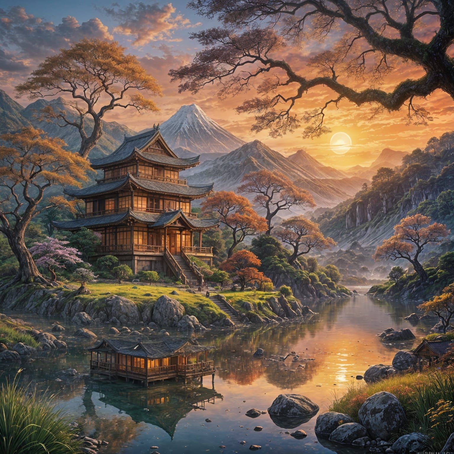Fantasy Landscape Digital Oil Painting at Sunset
