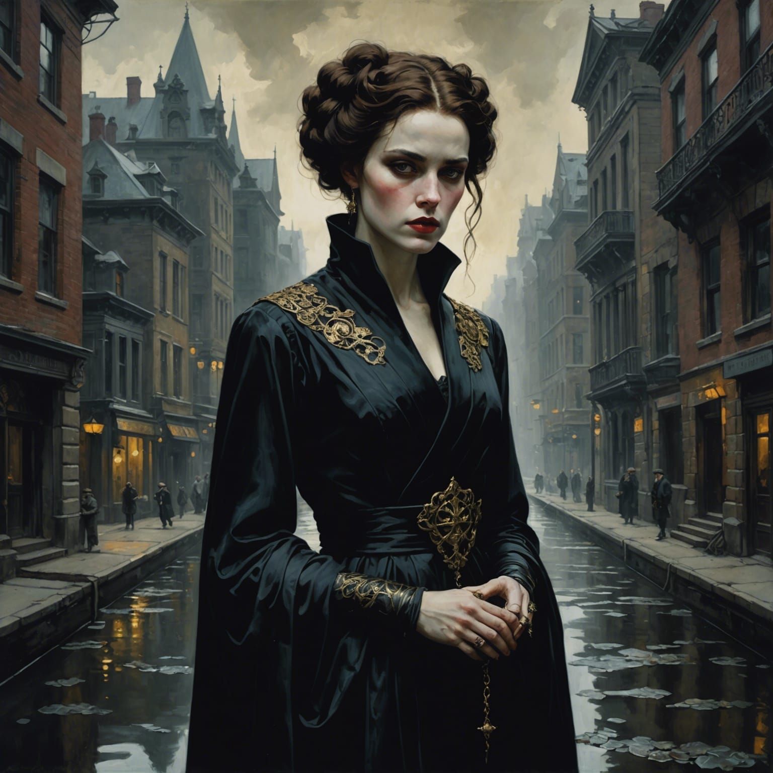 Ominous Monochromatic Horror Scene in Academic Art Style