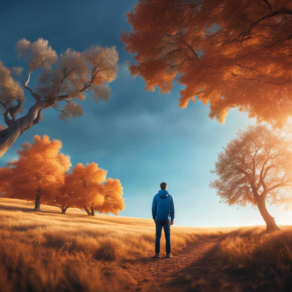 Person in Peaceful Nature Scene with Blue Sky