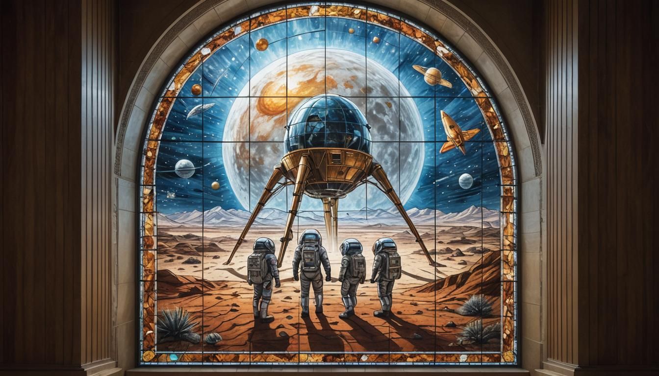 Stained Glass Window: Spacecraft Landing on Desert Planet