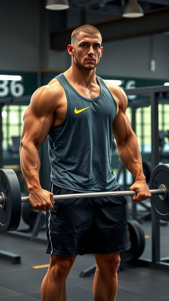 Photorealistic Muscular Man Lifting Barbell at Gym
