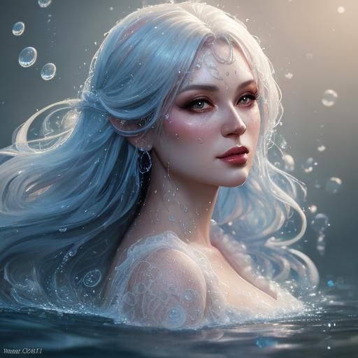 Hyperrealistic Fuzzy Babydoll in Water Droplets