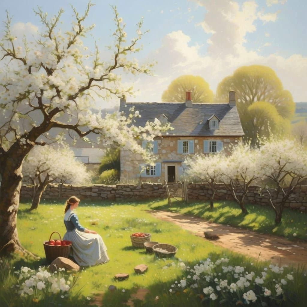 Blossoming Apple Trees in English Countryside