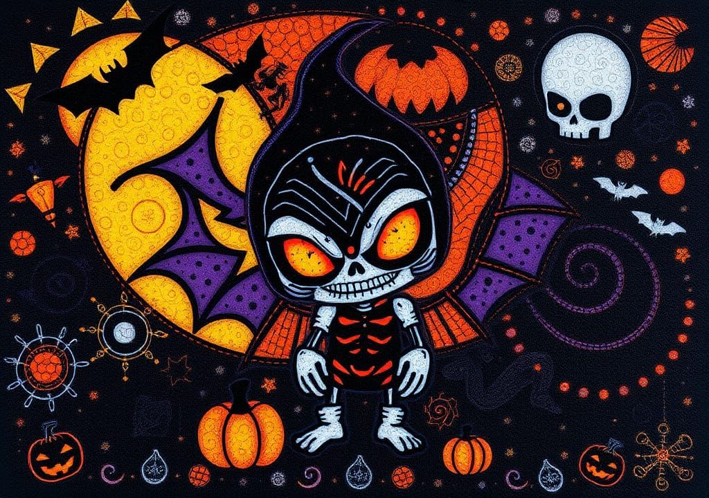 Diabolical Malevolent Encaustic Cute Adorable Chibi Psychedelic Zentangle Opalescent Halloween
