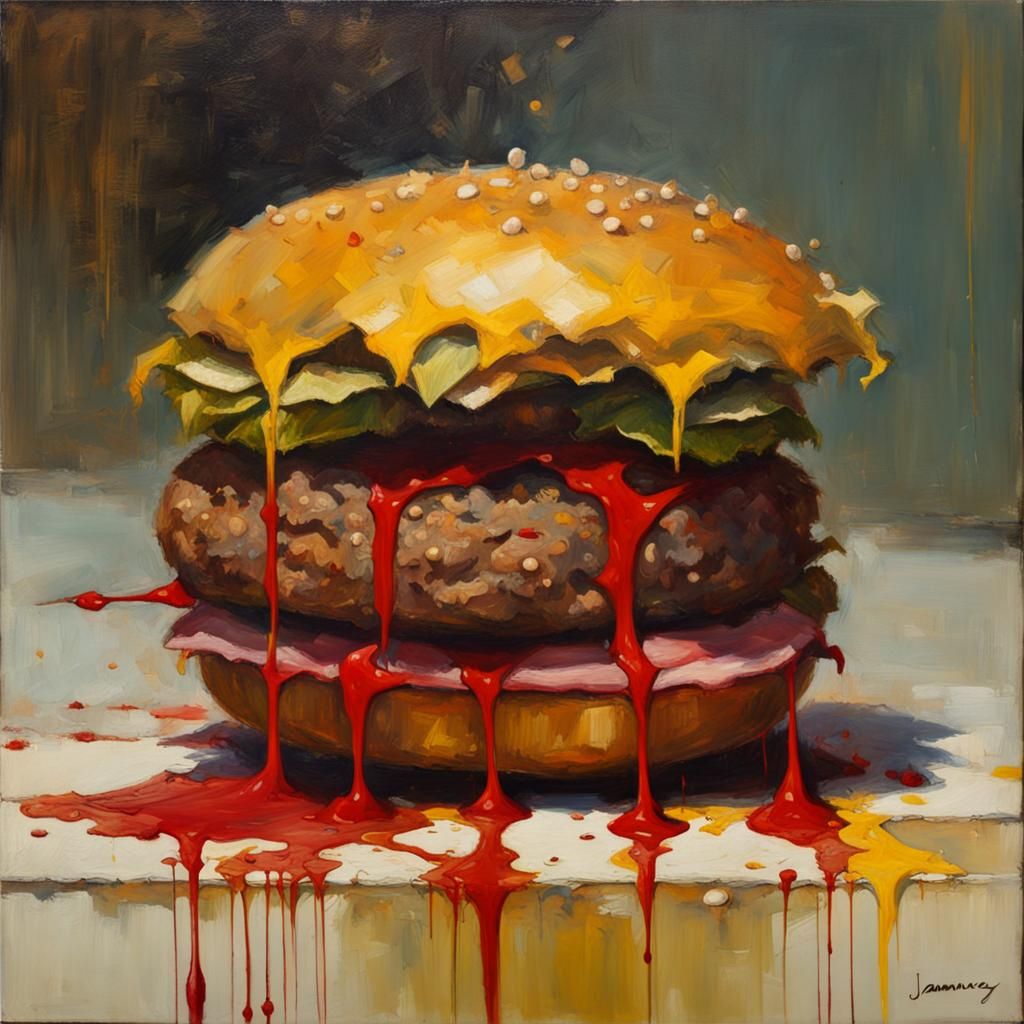 Translucent Splat on Hamburger, Oil Painting
