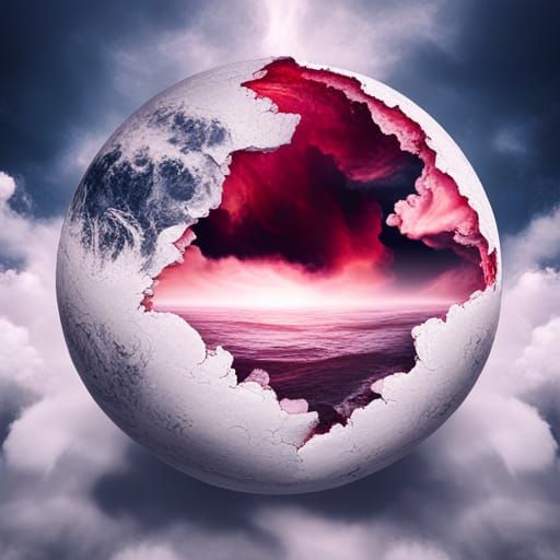 Hyperrealistic 4D Sphere Torn Asunder in Turbulent Ocean Sto...