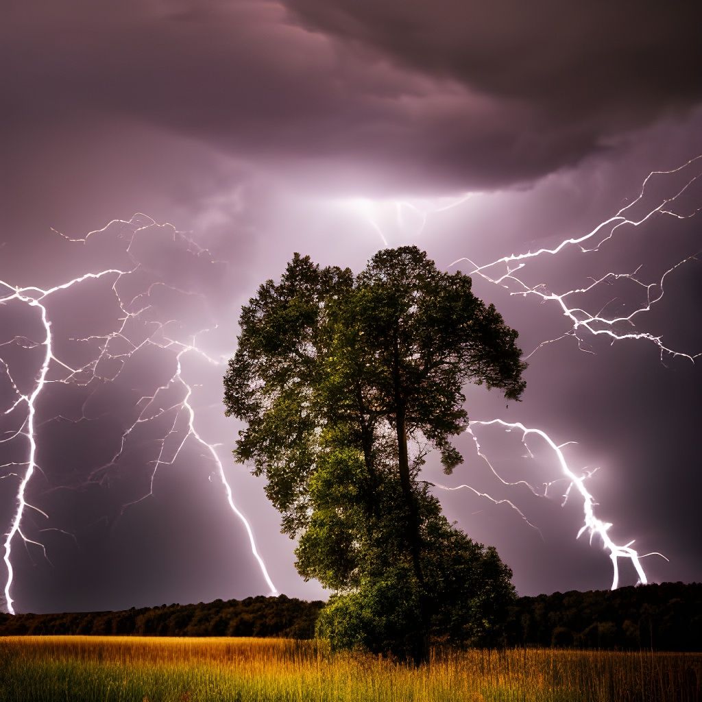 Intense Lightning Storm Over a Field