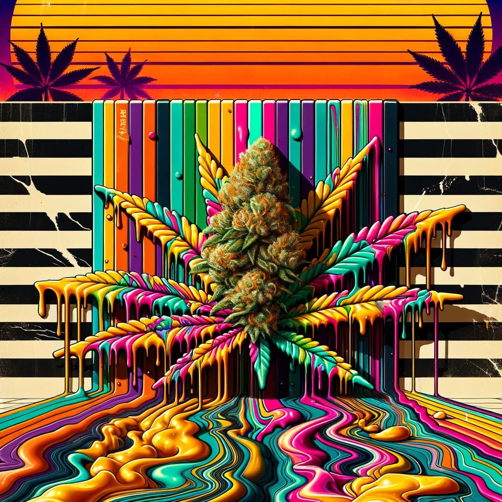 Vibrant 80's Street Art with Melting Colors and Cannabis