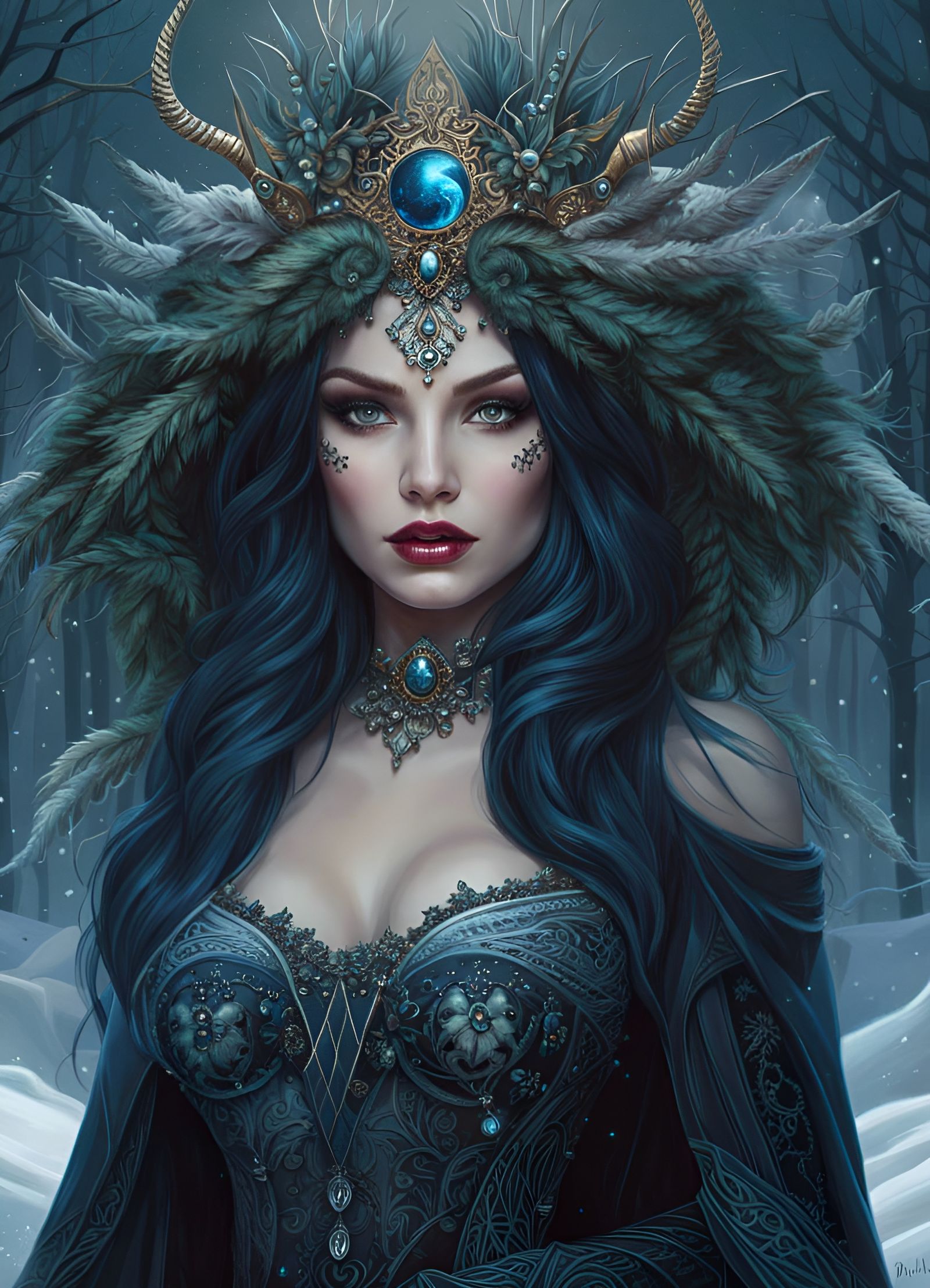Winter Witch Goddess in Hyper-Detailed Digital Art