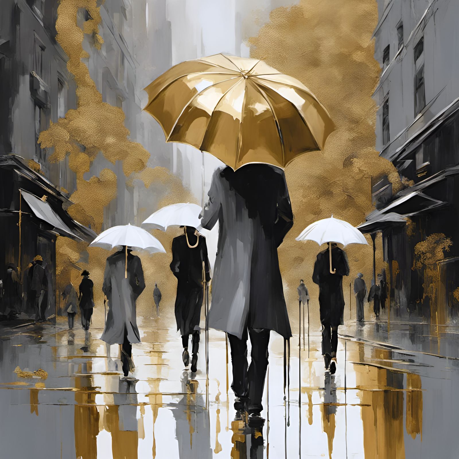 Rainy Street Scene in Art Nouveau Style