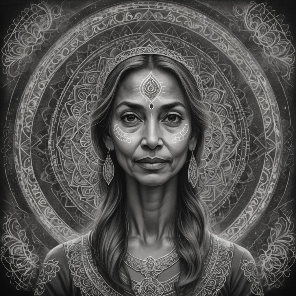 Wise Yoga Guru Woman in DMT Art Style