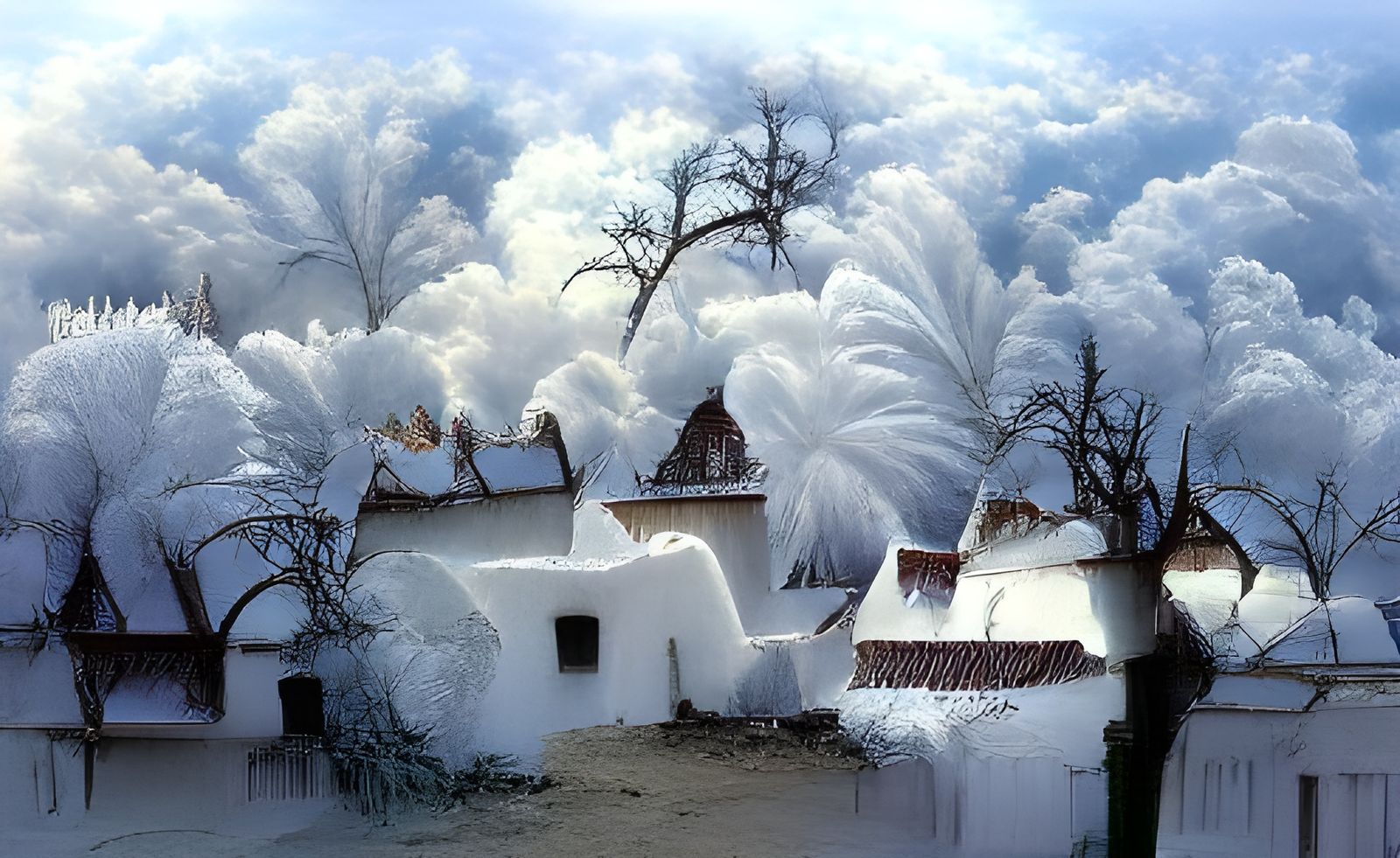 Winter White Adobe Village in Realist Style