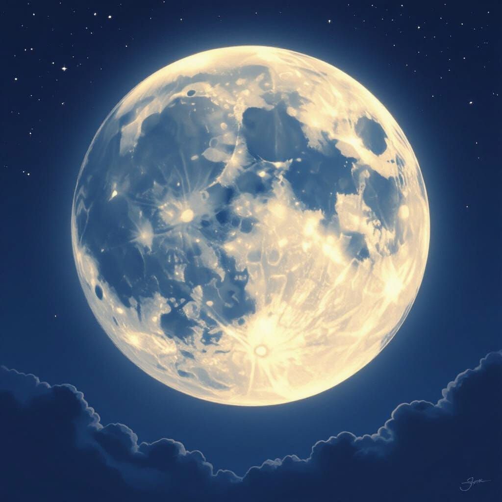 Glowing Full Moon in Dreamy Sci-Fi Style