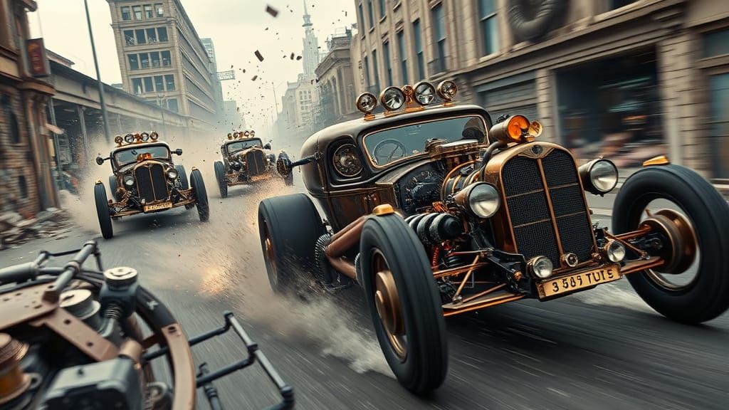 Steampunk Hotrod Race Through Urbex Streets