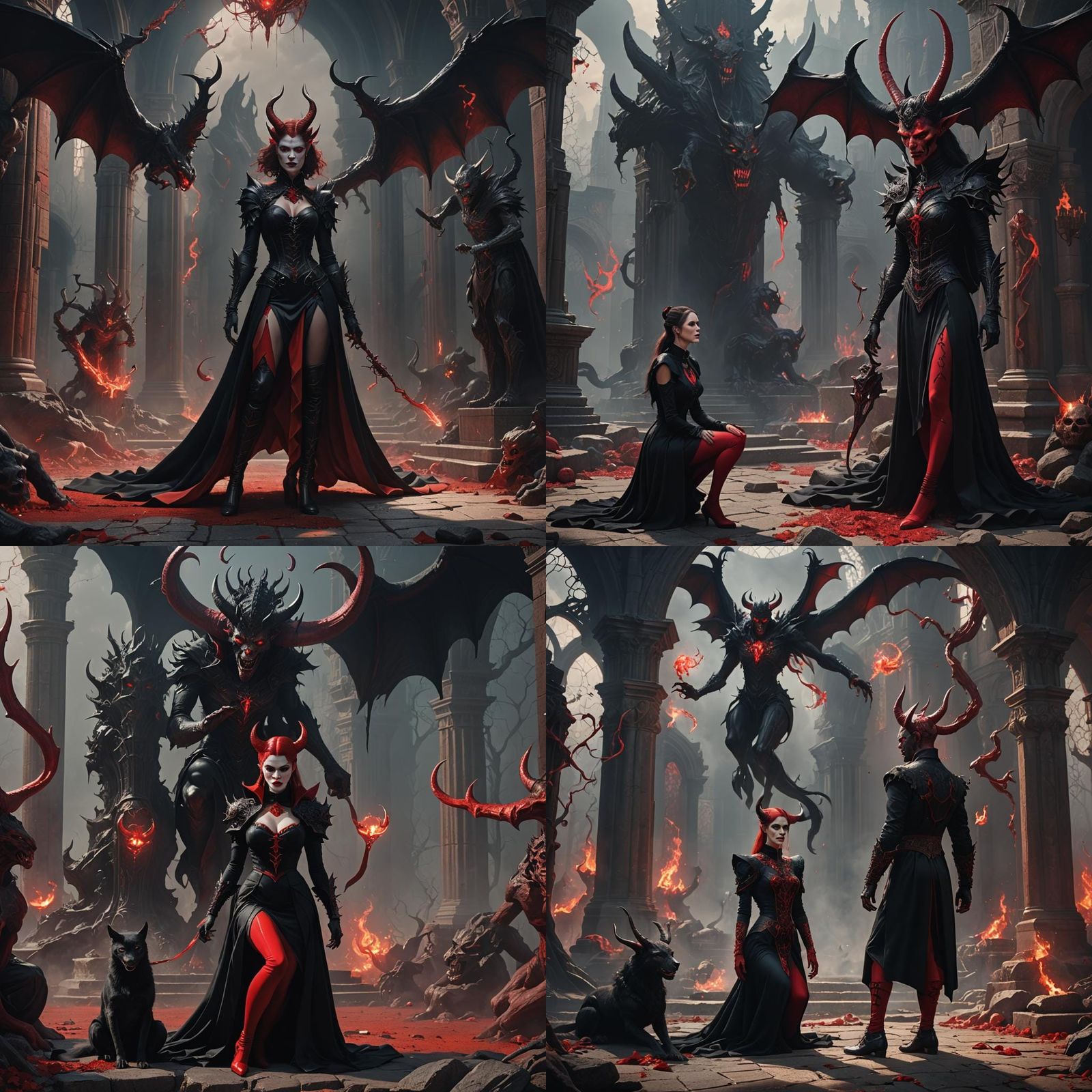Demon Kneeling Before Master: Fantasy Concept Art