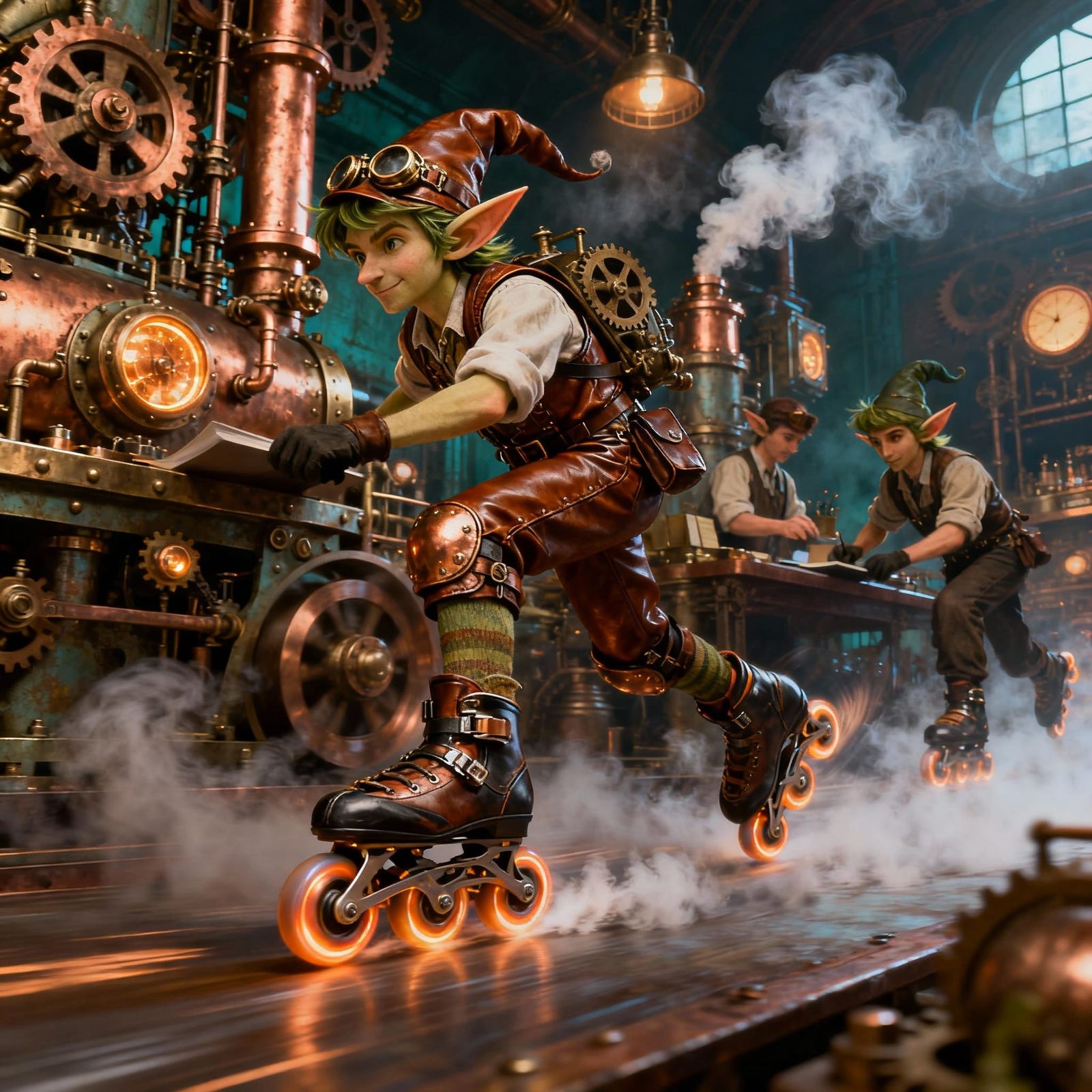 The busy Elf workers are having to wear Rollerskates to keep...