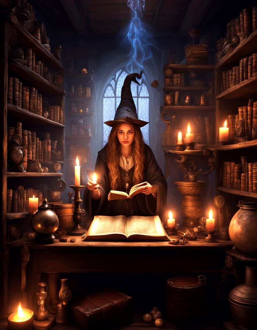 Realistic Dark Fantasy Scene with Magical Elements