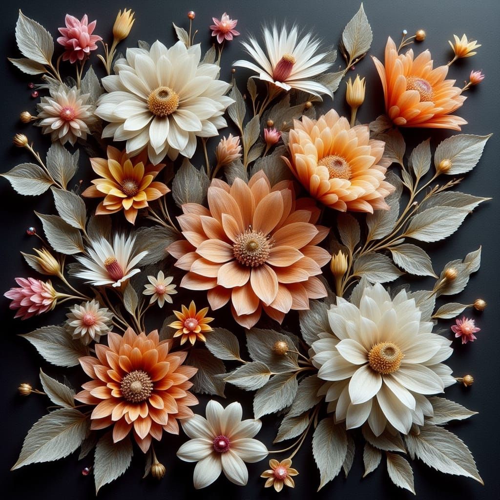 Surreal Stil Nouveau Floral Blooms in Vibrant Hues