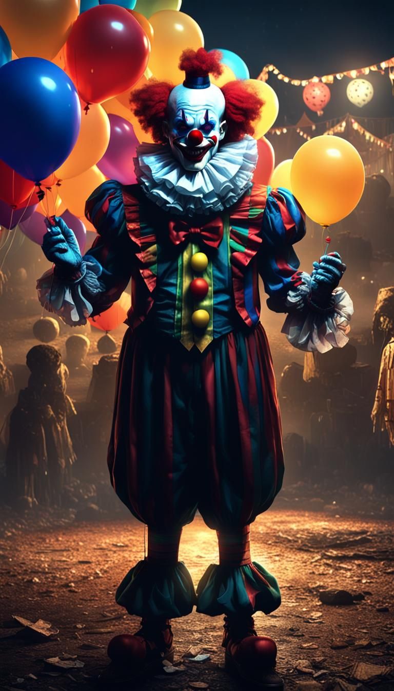 Creepy Clown in Abandoned Carnival: Dark Fantasy Art