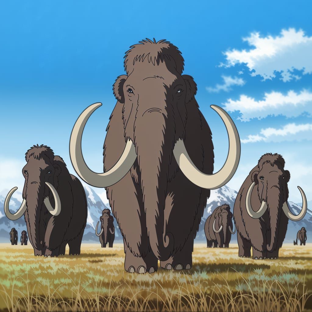 Woolly Mammoths Roaming the Ice Age Plains
