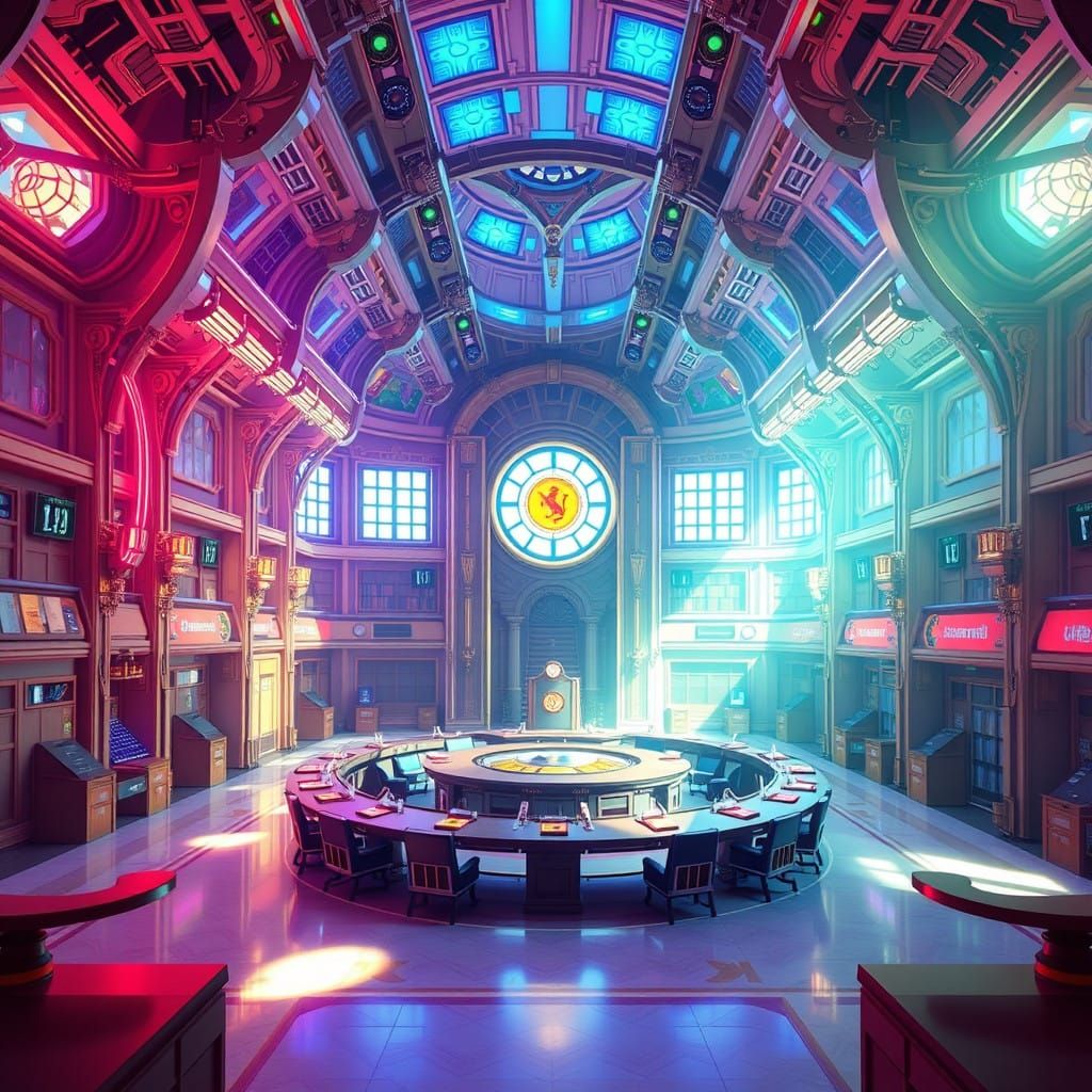 Vibrant Student Government Council Chamber in 8K 3D Anime St...