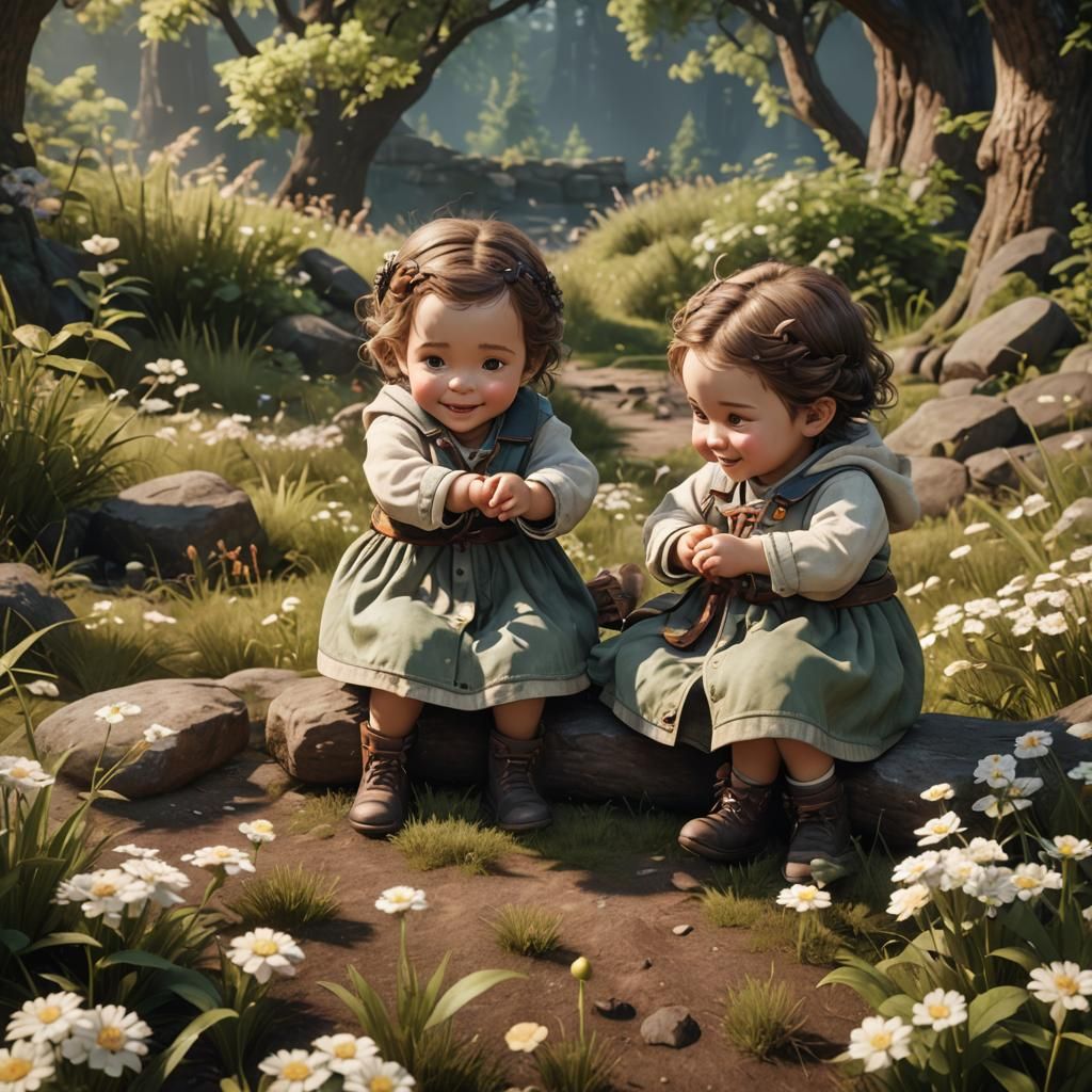 Happy Twins in Loving Embrace: 3D Game Art