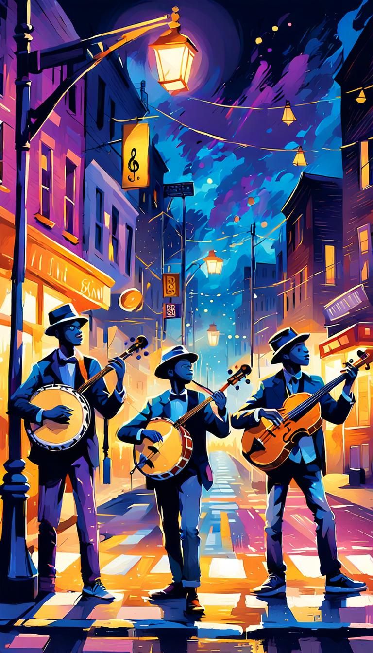 Musical Notes Performers at Night in Vibrant Concept Art