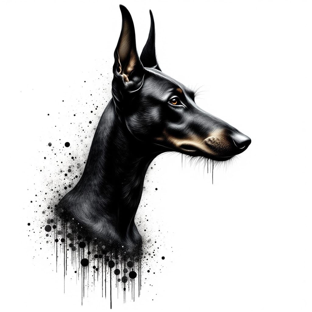 Stipple Doberman Portrait in Bold Silhouette