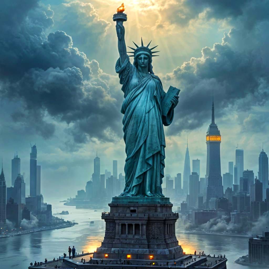 Statue of Liberty in Foggy Spectacular View
