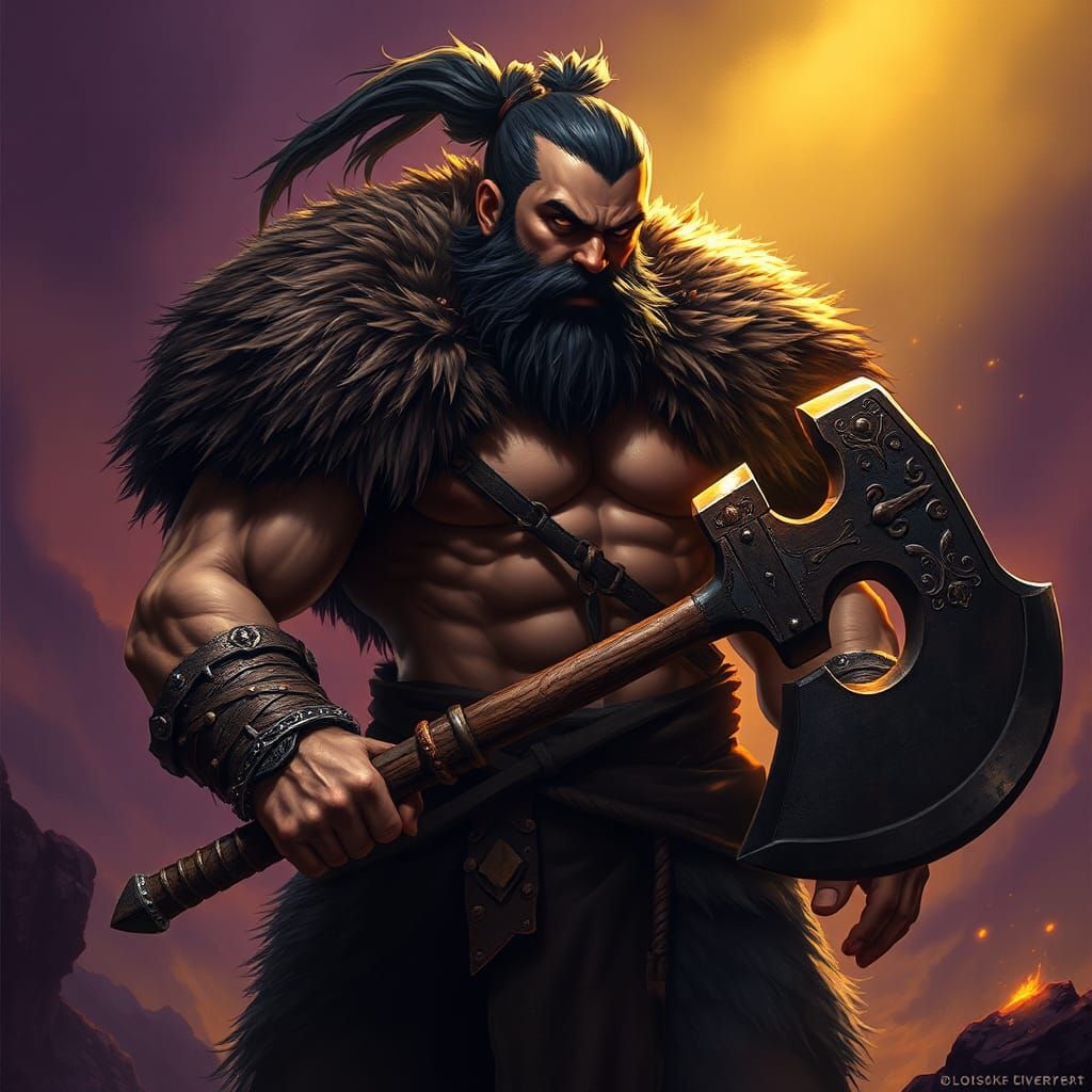 Fearsome Barbarian Warrior with Battle Axe in Dark Fantasy A...