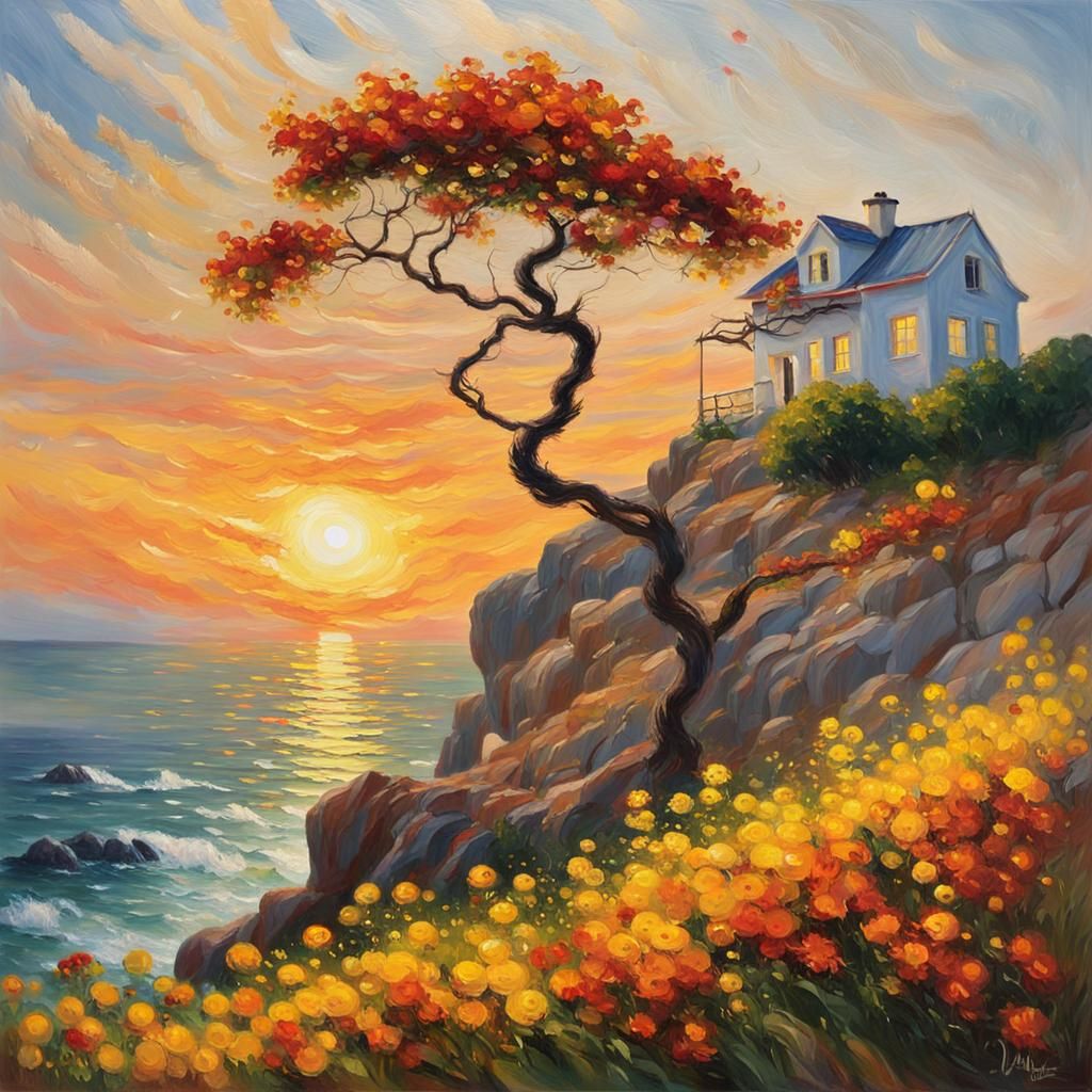 Impressionist Sunset Landscape Painting in Monet Style