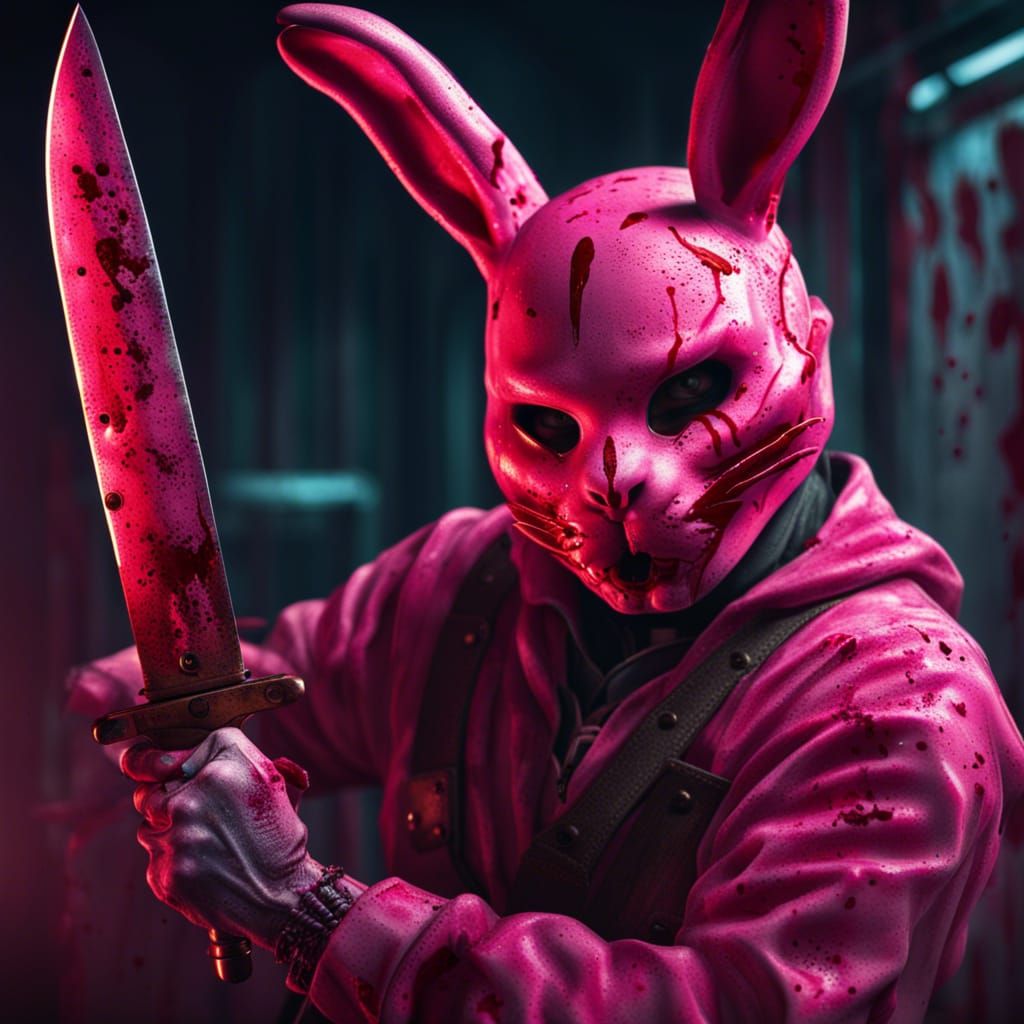 Menacing Killer in Pink Bunny Mask